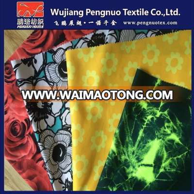 100% polyester micro fibre twill water print peach skin 75DX150D fabric with PA for beach shorts/pants